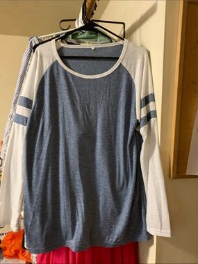 Heather Blue Raglan Sleeve Long Sleeve Tee with White Accents XXL
